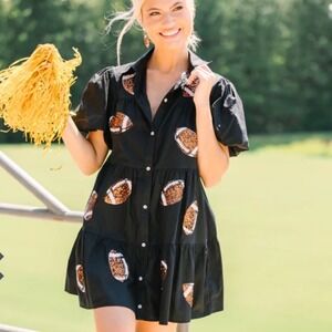 Peach Love California Black Sequin Football Tiered Mini Dress Womens Small